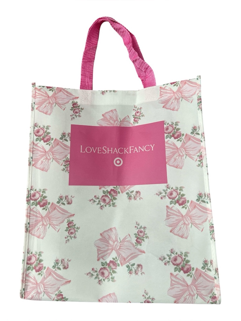 LoveShackFancy White and Pink Floral Logo Tote